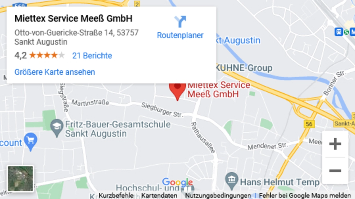 Google Maps Karte - Miettex Service Meeß GmbH in Sankt Augustin